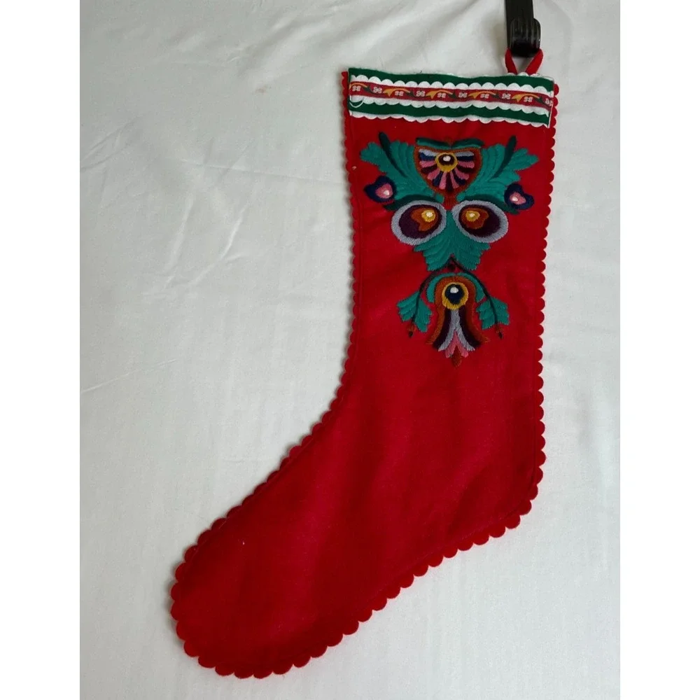 Vintage Handcrafted Embroidered Southwestern Style‎ Christmas Holiday Stocking
